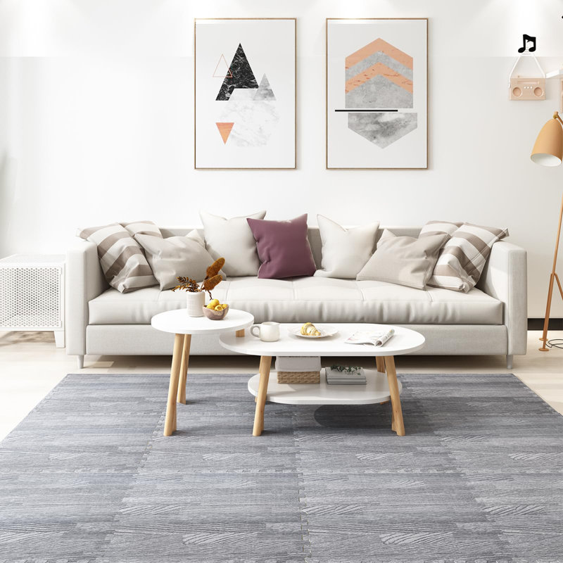12 tuiles de plancher de gymnase, tapis en mousse imbriquée de grain de bois de 3/8 po d'épaisseur 24 po x 24 po, Gris