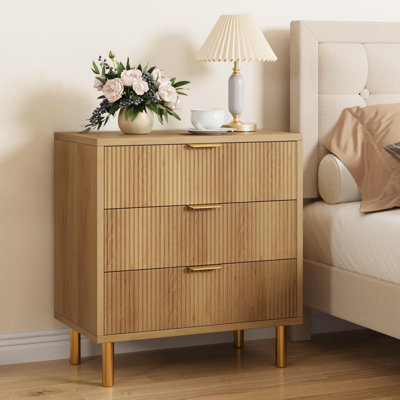 Idealhouse Natural 3 Drawer Dresser For Bedroom – 30” Tall Dresser Organizer With Metal Legs, Modern Wood Chest Of Drawers For Bedroom, Hallway, And Home Office