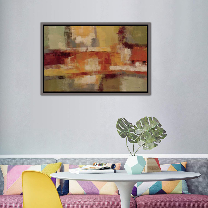 Été aire de jeu par Silvia Vassileva - reproduction d'art, H 40 po x l 60 po x 1,5 po, Cadre flottant gris