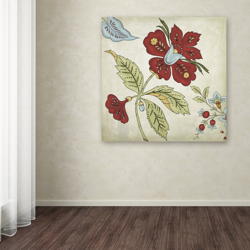 Sasha II Red and Blue Floral Canvas Art, 18x18 Inches