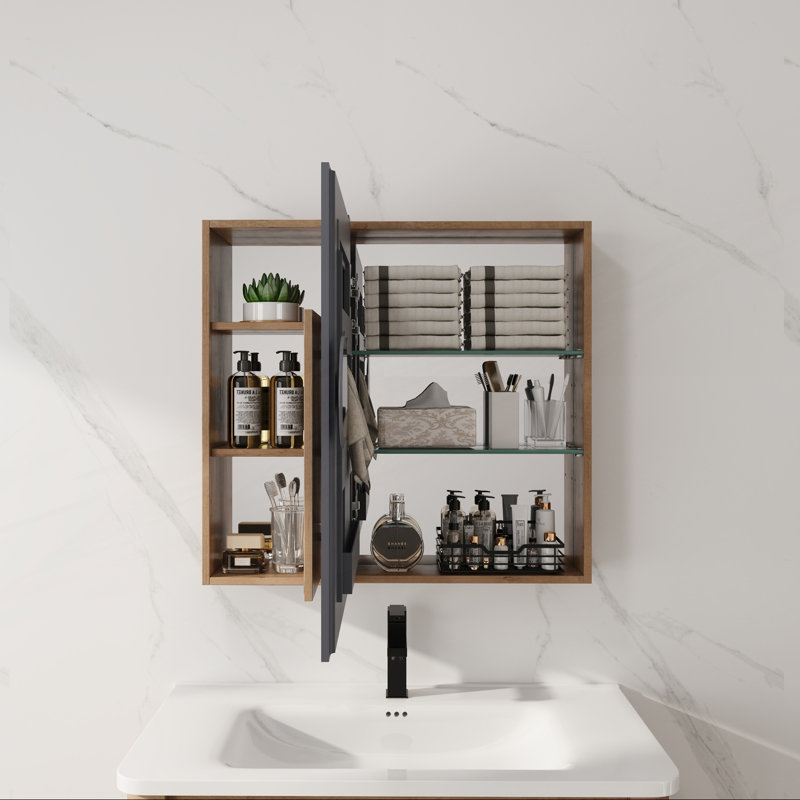 Armoire de salle de bain avec miroir, 1 armoire à miroir et 1 armoire de rangement sans porte