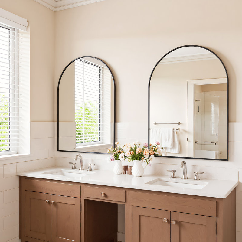 Arched Aluminum Frame Vanity Mirror for Bedroom Dresser, Entryway, Living Room, 34" x 32"