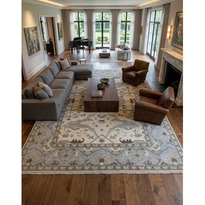 Floral Handmade Hand-Knotted Rectangle 10'2" x 13'10" Wool Area Rug in Muted