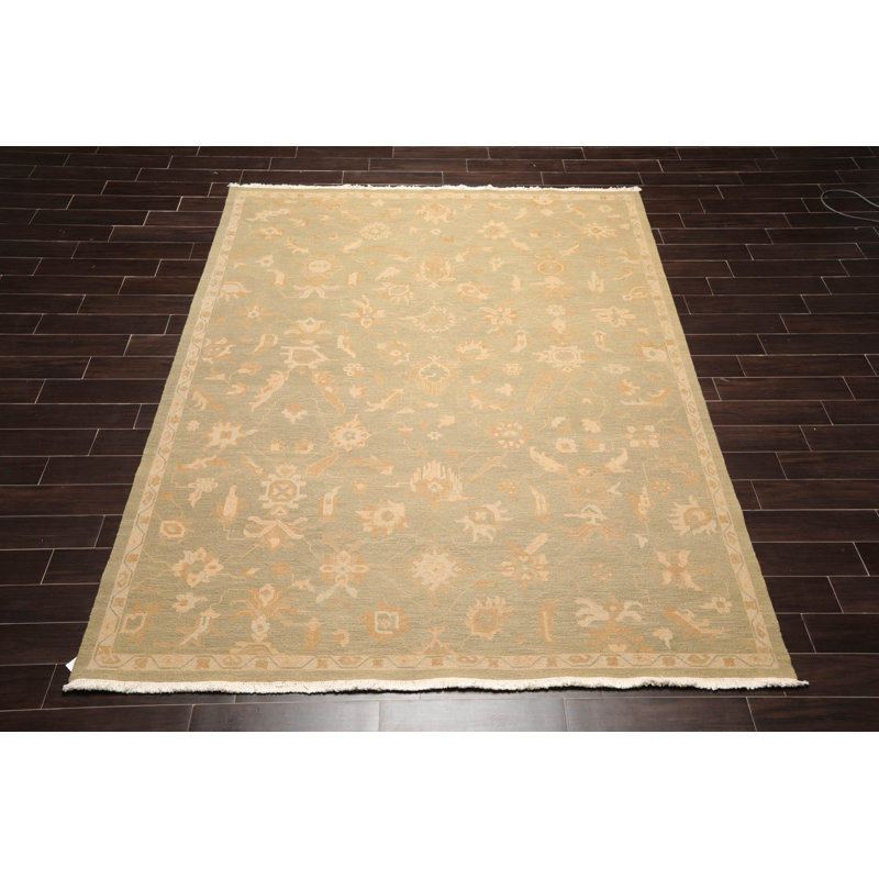 Tapis unique en laine noué à la main couleur sauge de 7 pi 7 po x 9 pi 9 po