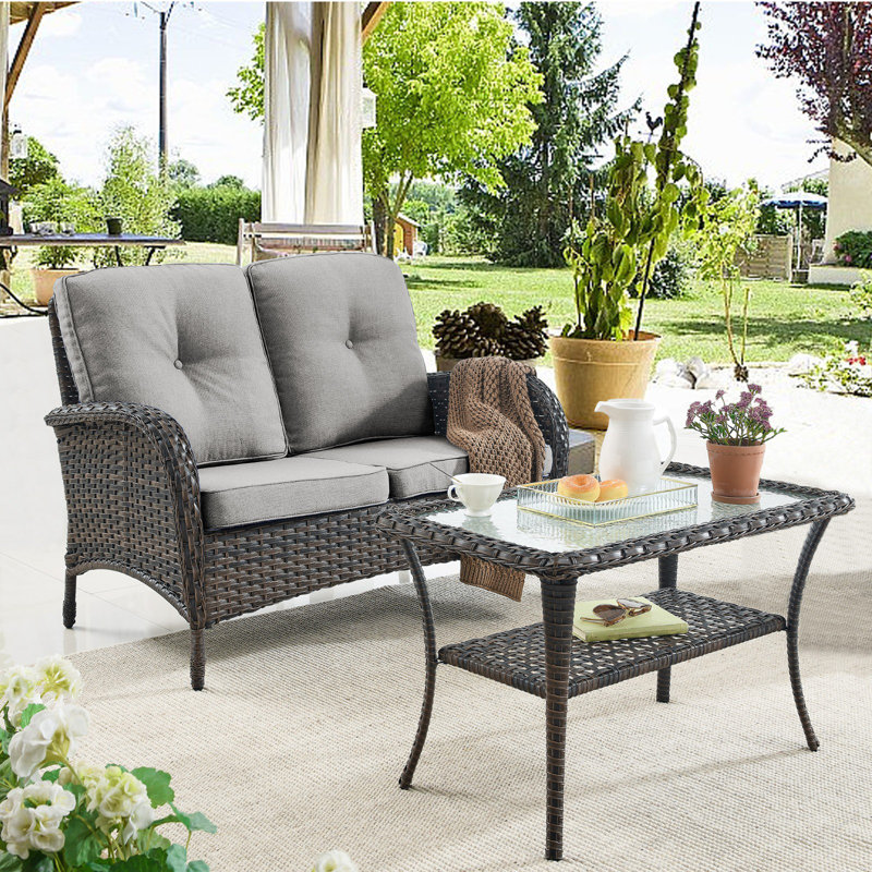 Hou Wicker 2 - Person Patio Conversation Set with Cushions, Gray