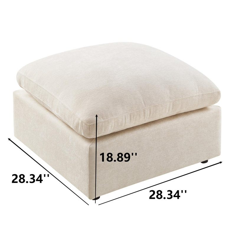 Upholstered Ottoman Module For Modular Sofa, Beige Polyester Blend