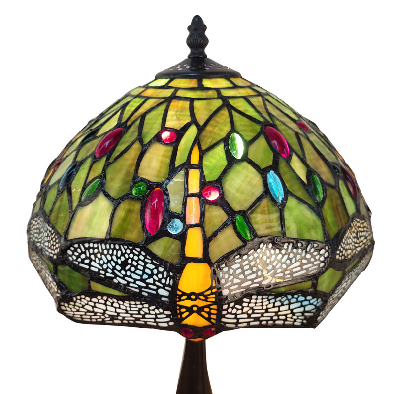 Lampe de table libellule style Tiffany, vitrail vert