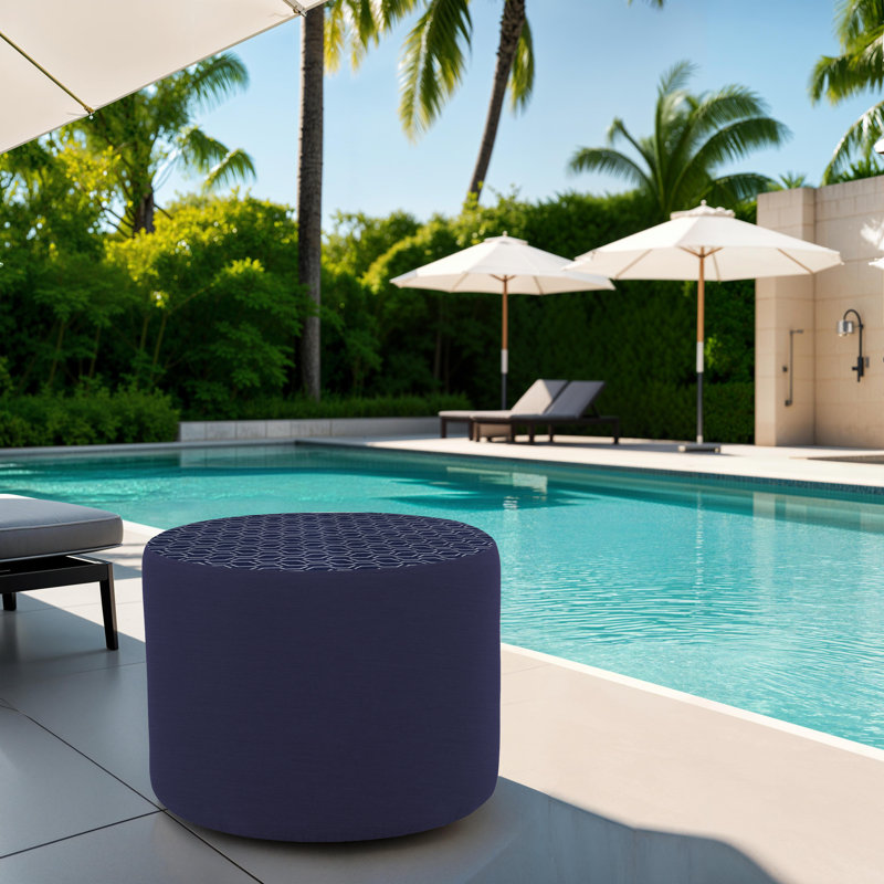 Repose-pieds d'extérieur rond 24 po avec Sunbrella®, H 18 po, Adaptation indigo / toile bleu marine