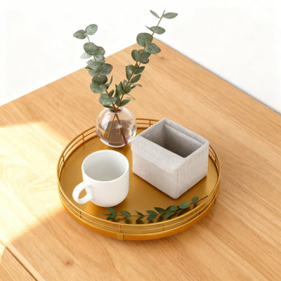 Plateau tournant en bois avec cadre en métal, organisateur polyvalent pour meuble-lavabo, commode, comptoir de cuisine et table basse