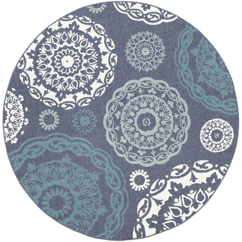 Merriwood Power Loom Rug, Round 8'9", Teal/Charcoal/Aqua