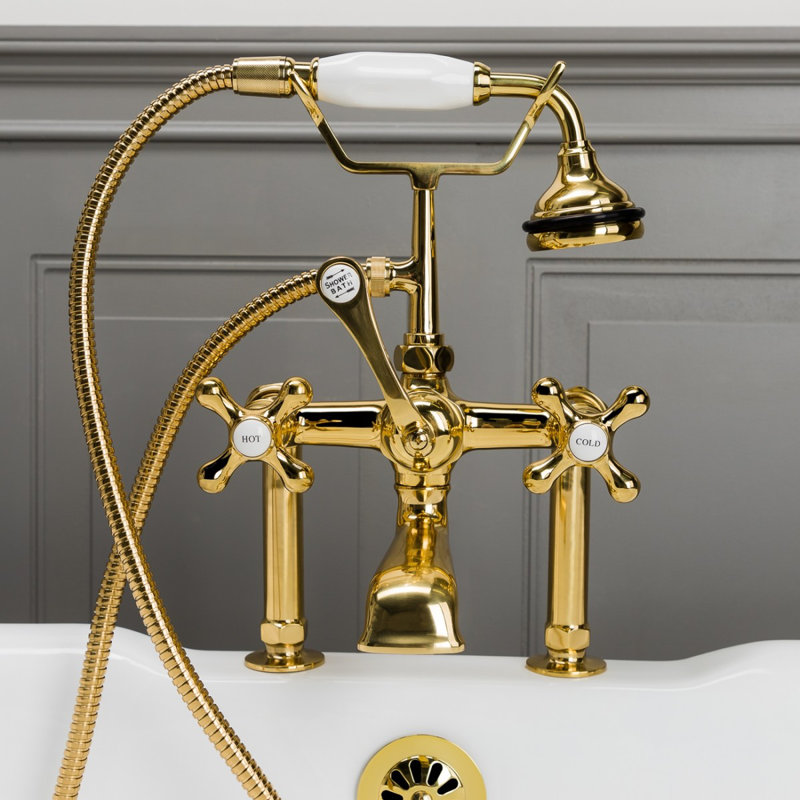 Deck Tub Spout with Diverter, Polished Brass
