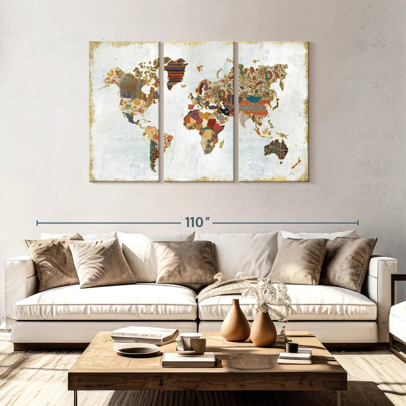Aliaz Pattern World Map, 48" H x 74" W