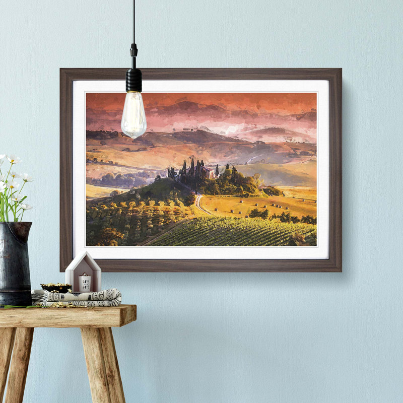 View over Tuscany in Italy in Abstract - Framed Print, 35cm H x 50cm W x 2cm D, Walnut