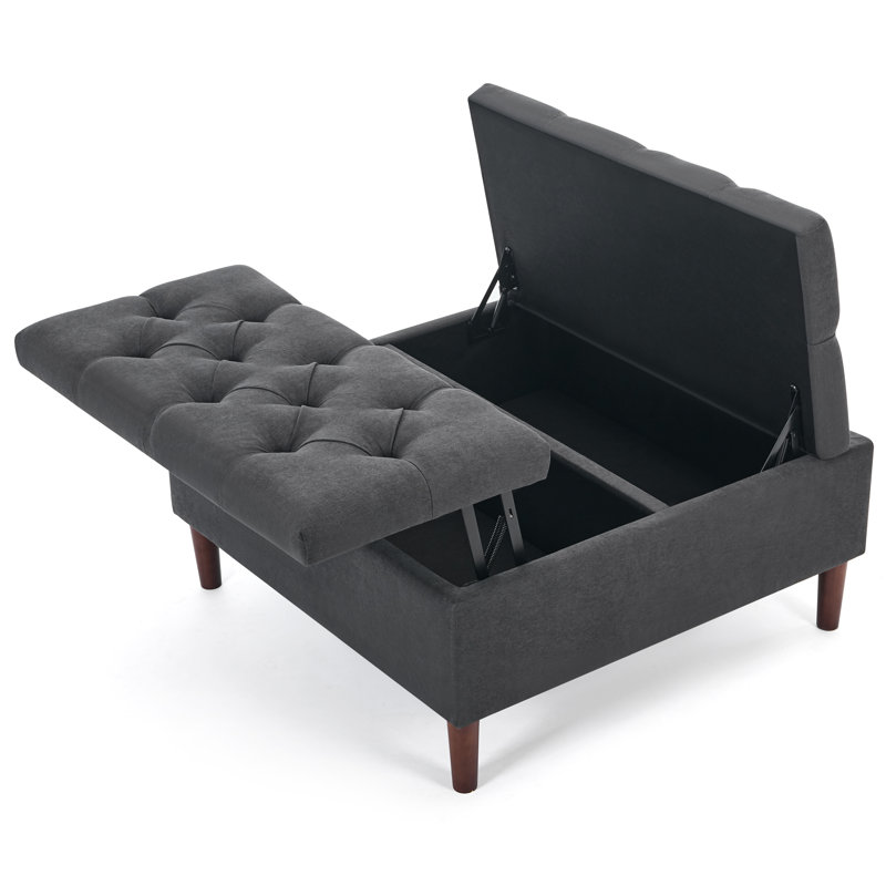 35" Square Upholstered Ottoman Coffee Table With Large Storage, Gray