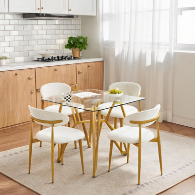 Table de salle à manger carrée en verre trempé pour 4 personnes avec pieds dorés chaleureux, table moderne de 35,4 pouces pour petite cuisine ou salon