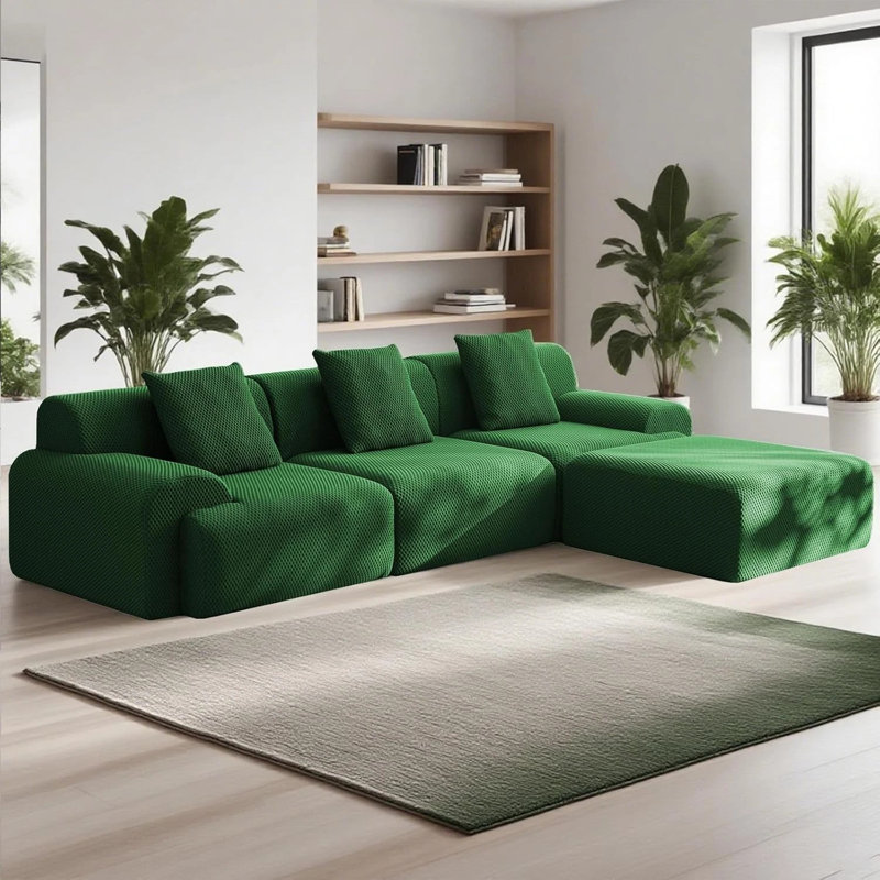 Canapé modulaire à compression de 113 po à 3 places avec repose-pieds mobile, canapé surdimensionné à 4 places avec 3 coussins décoratifs, mousse haute densité sans combinaison sans assemblage (vert)