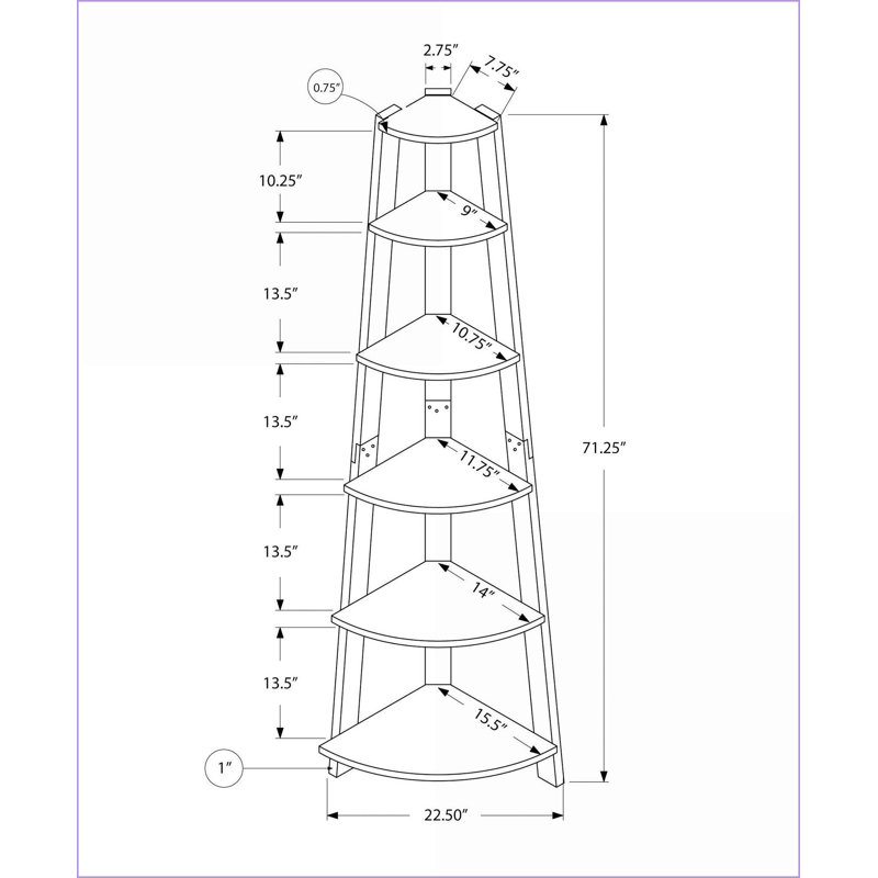 Bibliothèque à 5 niveaux d'angle contemporain gris ardoise stratifié H 72 po | Gris | Panneau de particules