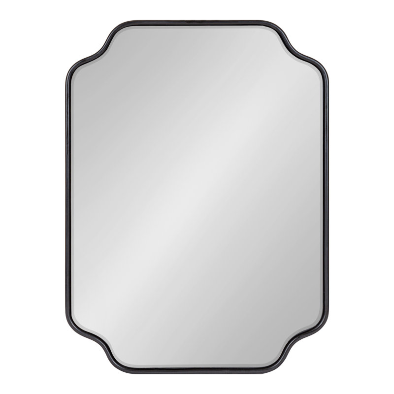 Aransa Scalloped Rectangle Wall Mirror, Black, 24" x 18"