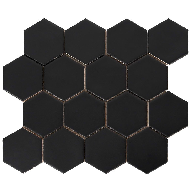 Meadowmere 3" Hexagon Matte Ceramic Tile, Black