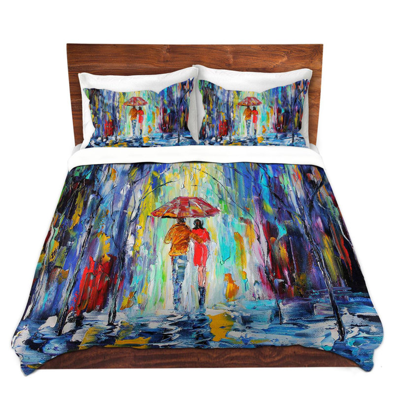 Ensemble de housse de couette abstraite à la nuit rainy, 1 housse simple + 1 taie standard