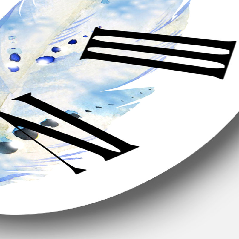 Blue Boho Feathers I - horloge murale bohémienne et éclectique, Grand