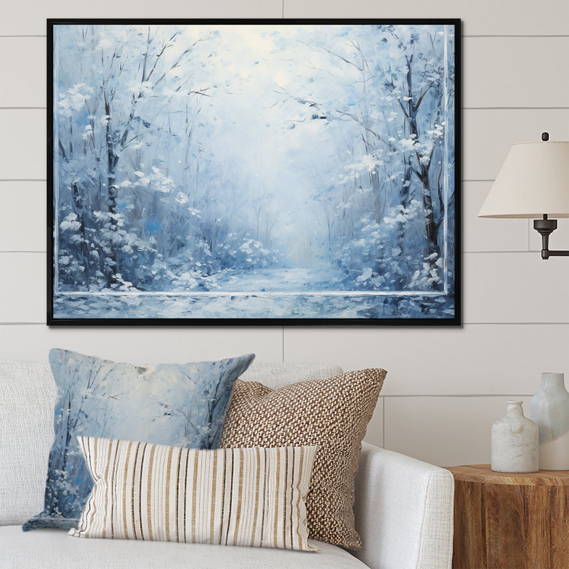 Paysage d'hiver «Snowfall forest I», art mural encadré paysage d'hiver, Cadre flottant noir, H 30 po x l 40 po x P 1,5 po