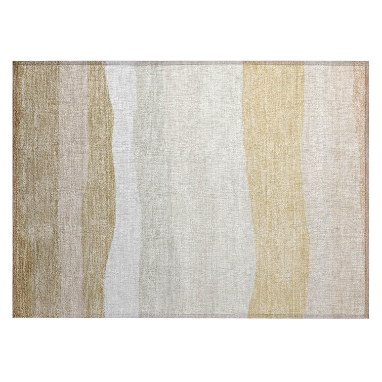 Machine Washable Indoor/Outdoor Xhevrie Wheat Rug