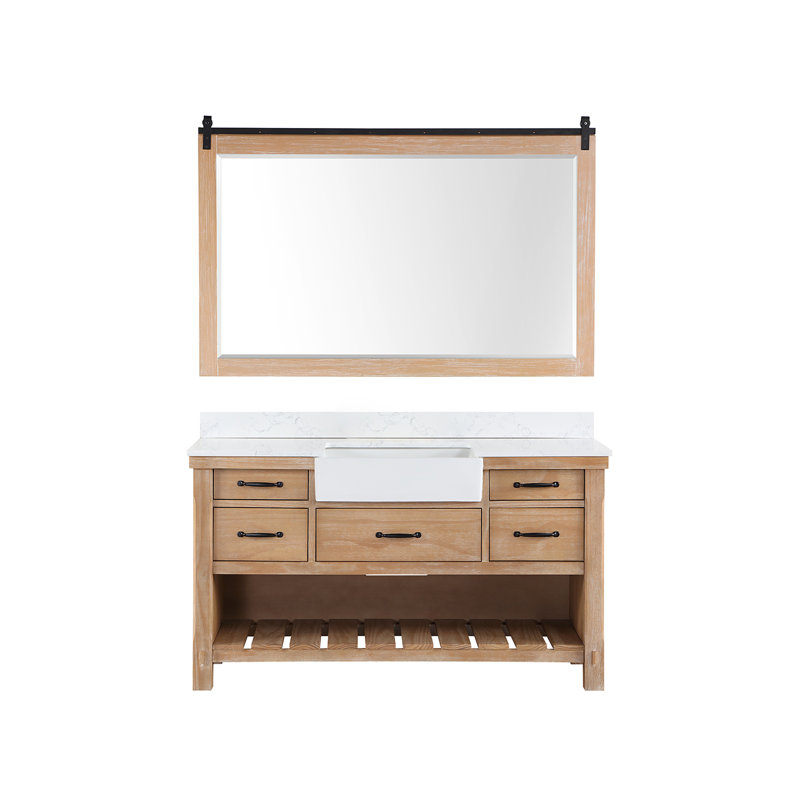 Villareal 60'' Single Bathroom Vanity with Stone Top, Weathered Pine