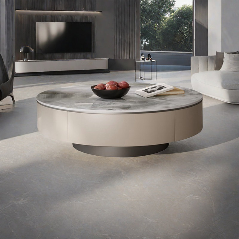 Minimalist light luxury round rock table, 14.2" H x 31.5" L x 31.5" W