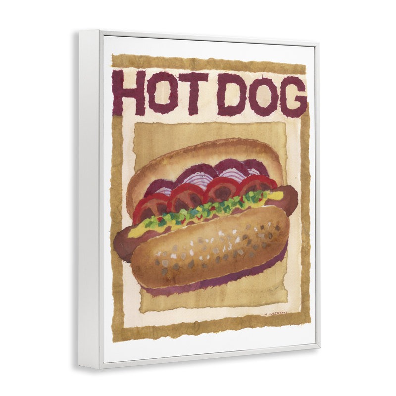 Art traditionnel de hot-dogs par Nancy Overton, Estampe numérique encadrée blanc bord de mer, H 14 po x l 11 po