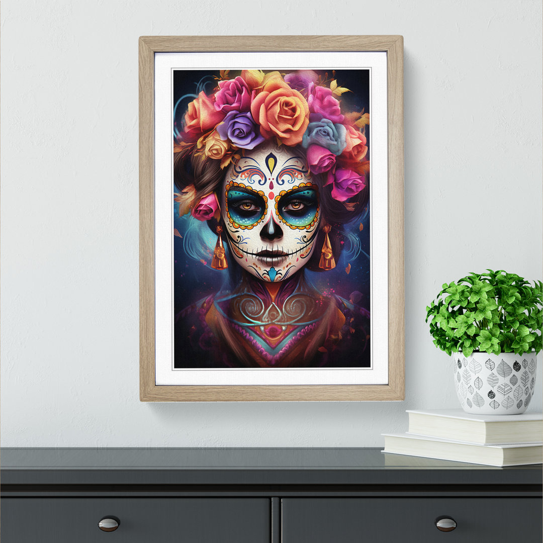 Sugar Skull Digital No.2 - Einzelner Bilderrahmen Kunstdrucke auf Holz