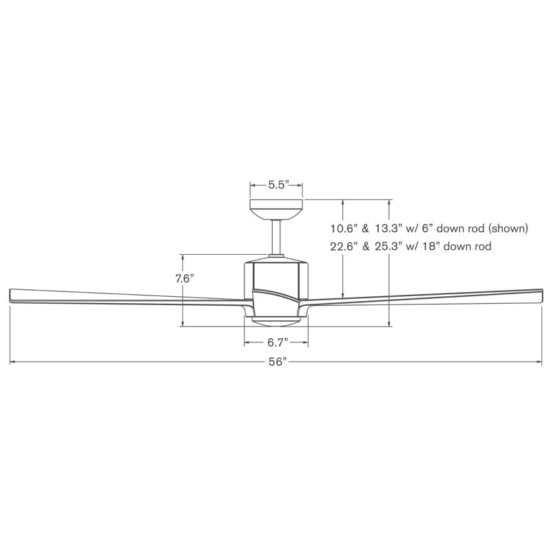 Nouveau Downrod Ceiling Fan, Graywash, Dark Bronze/Brass, Wall Control