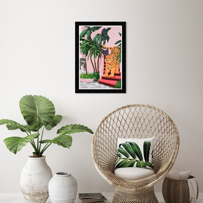 Animaux, tigre, impression sur papier rose tropical