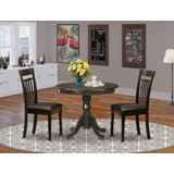 3 Piece Dining Room Table Set Contains a Round Wooden Table with Pedestal and 2 Faux Leather Kitchen Dining Chairs, Cappuccino