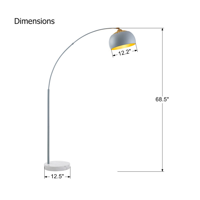 Lampe sur pied arquée 68,5 po Dedre, Gris, Blanc