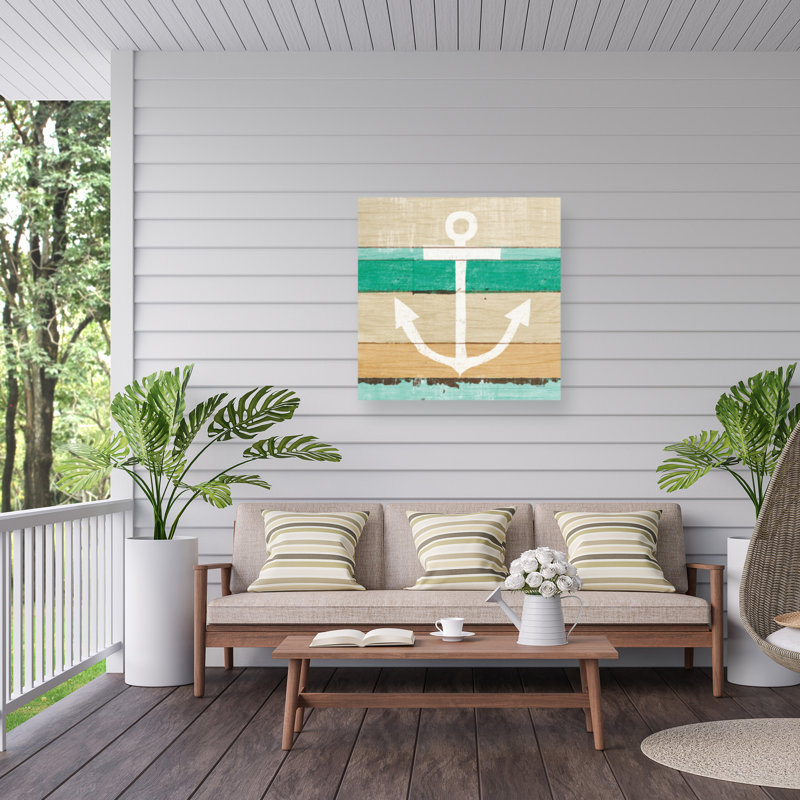 Décoration murale d'extérieur toutes saisons Adileni «Beachscape III Anchor Green», L 14 po x H 14 po