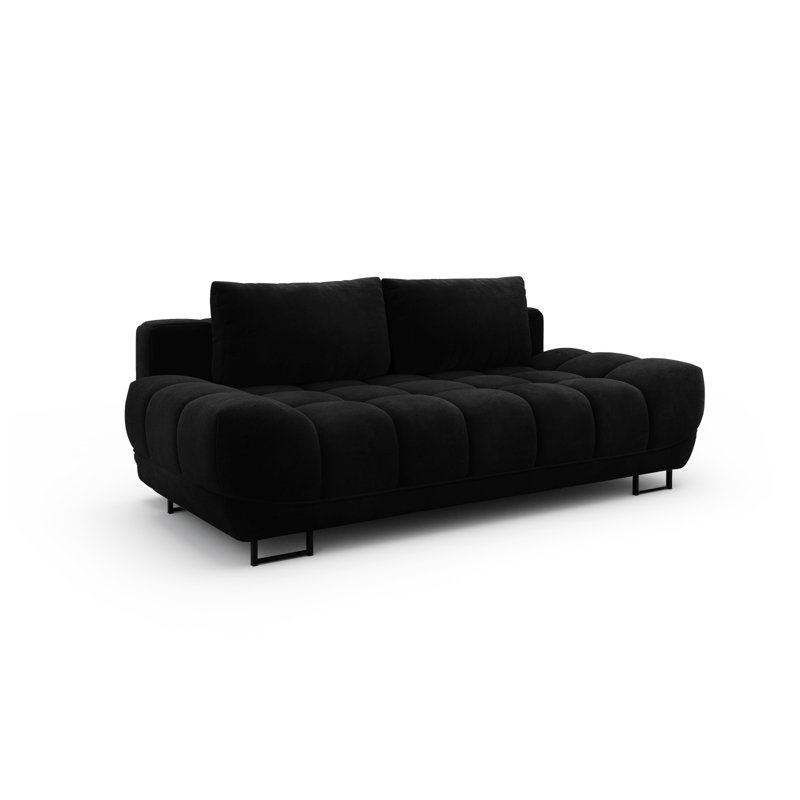 Nicolus 3 Seater Velvet Sofa Bed, Black
