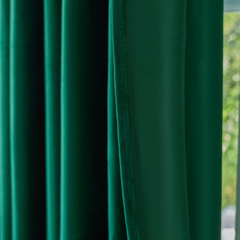Deavion Velvet Solid Color Metal Grommets Room Darkening Curtain Panels, Dark Green, 52" W x 63" L