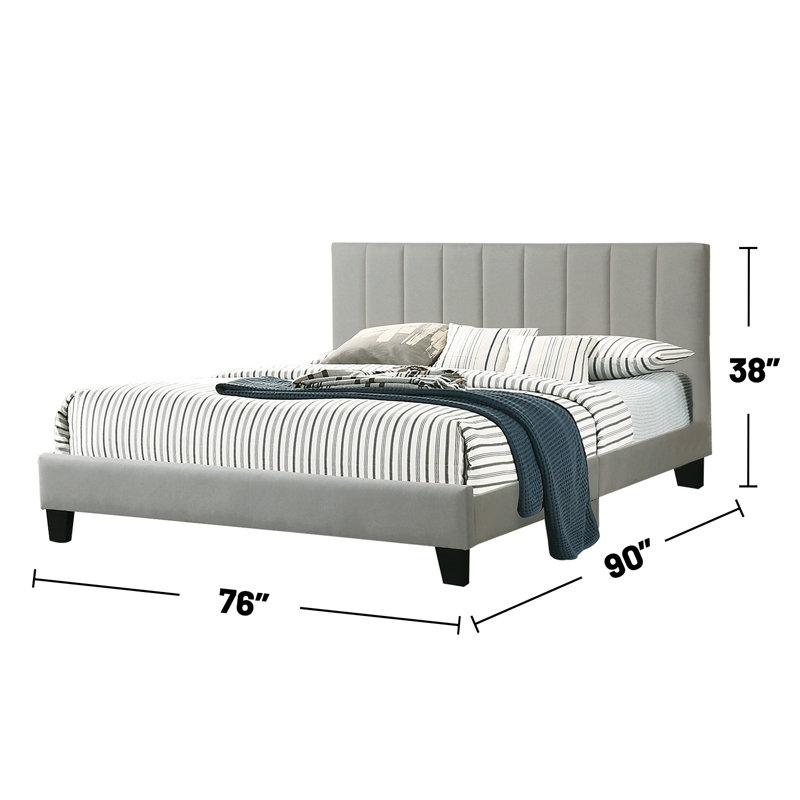 Gray Upholstered California King Bed with Tufted Headboard