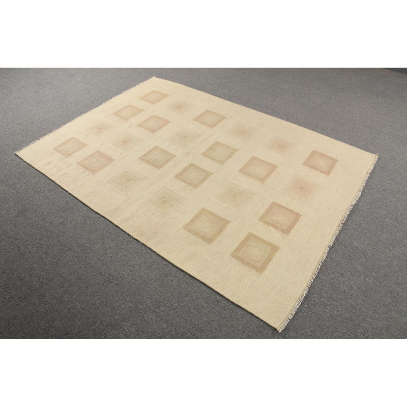 Tapis turc beige tissé à la main avec un motif géométrique pour le salon et un décor bohème