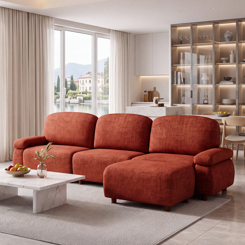 Canapé modulaire de 111 po, canapé modulaire, canapé en L revêtu de chenille avec repose-pieds amovible orange foncé 111 po