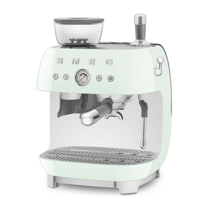 Retro style semi-automatic espresso coffee machine with grinder for the 50s from SMEG, Vert pastel