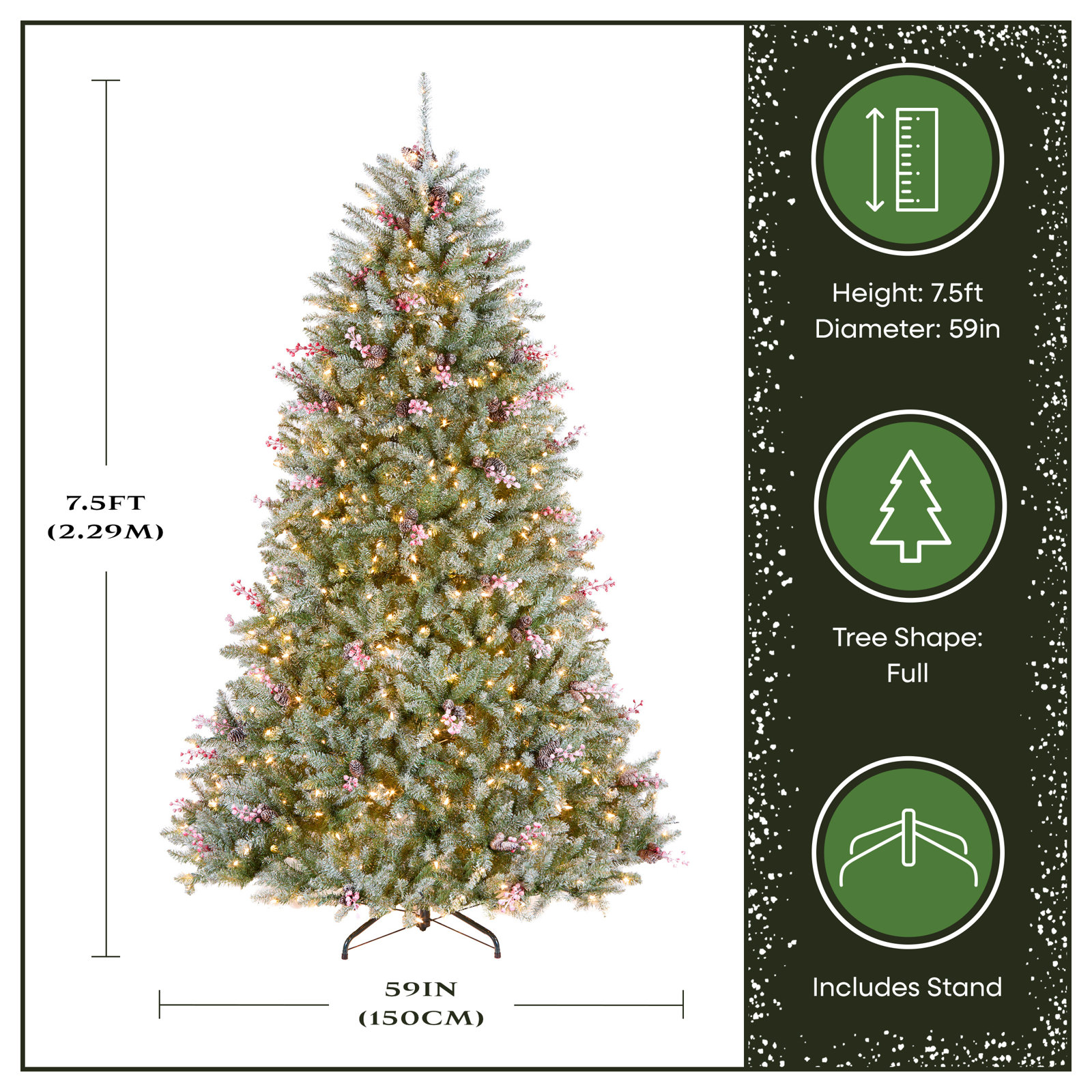 Pre-Lit Fir Christmas Tree, 7.5' H