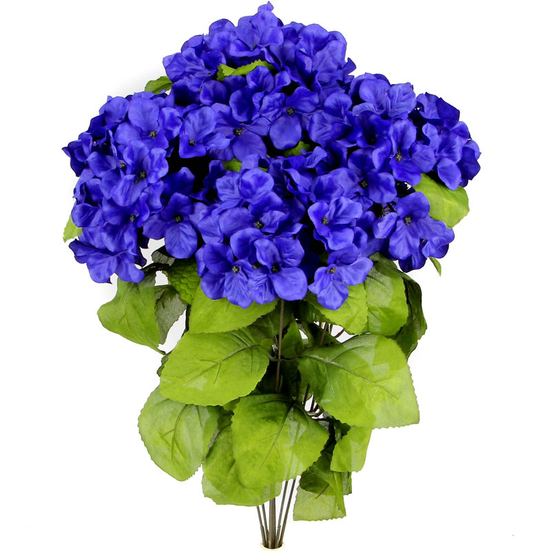 7 tiges d'hortensia artificielles en pleine floraison, Mélange bleu