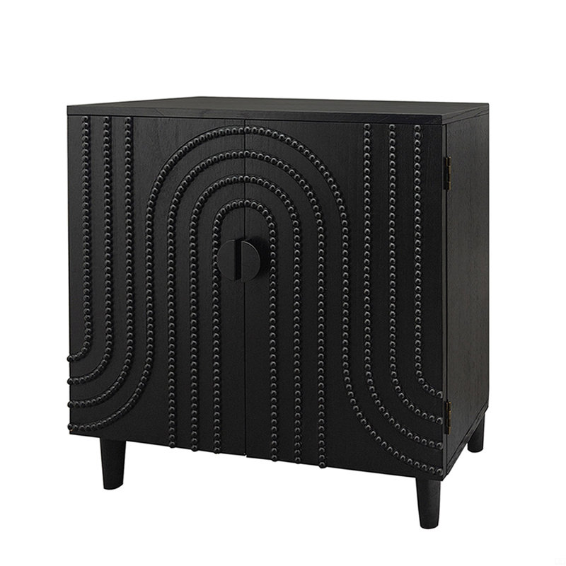Buffet moderne noir avec détails cloutés décoratifs, solution de rangement élégante pour la salle à manger et le salon