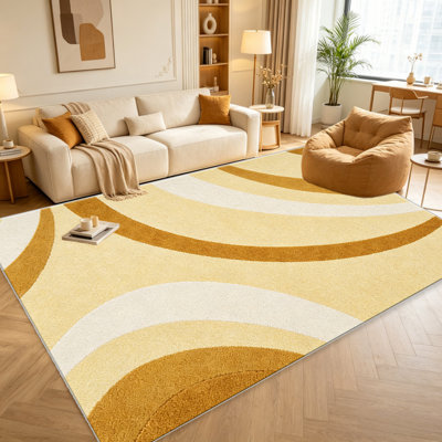 Yellow Curve Minimal carpet-easy to clean, machine-washable, soft and comfortable; suitable for door mats, kitchens, living rooms, bedrooms, corridors, and laundry areas. Easy to clean, durable carpet for home decoration.