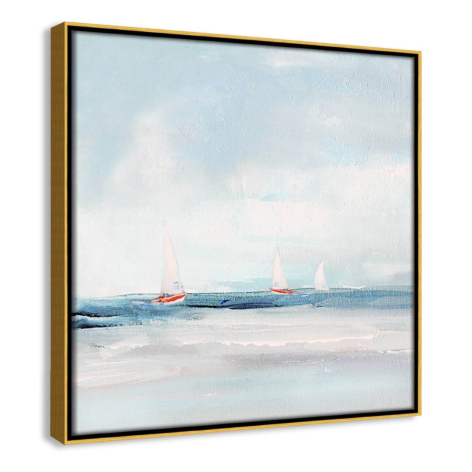 Caribbean Sail by Sally Swatland - Floater Frame Print on Canvas, 13.5" H x 13.5" W x 2" D, Gold