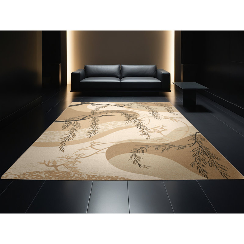 Tapis beige doux en peluche douce de style oriental français Tonnele, 8 pieds carrés