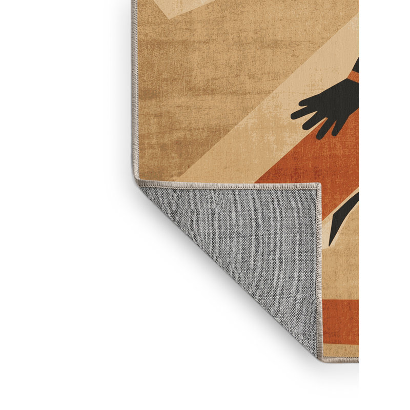Machine Washable Newberry Hopi Kachina Global Inspired Block Print Rug in Brown – Beige Binding, 8x10