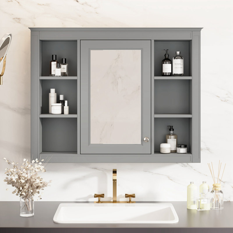 Miroir mural avec armoire à pharmacie H 35,5 po x H 27,5 po Teigo, Gris